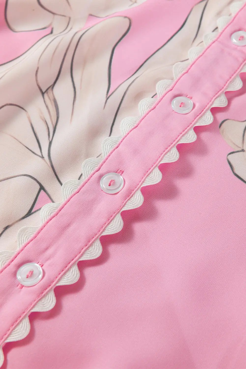 Rose Floral Ric Rac Edge Puff Sleeve Button Up Shirt Love Salve